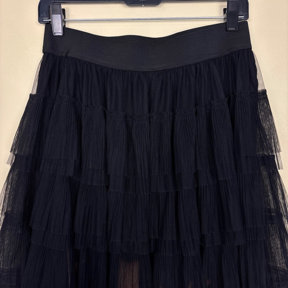 MAJE Josepha Layered Tulle Midi Skirt In Black Women Size 40 Large Casual Party - Picture 8 of 12